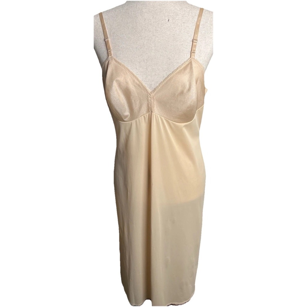 Vtg 90s‎ Vanity Fair Slip Dress Midi Womens 36 Beige Lace Fairy Indie